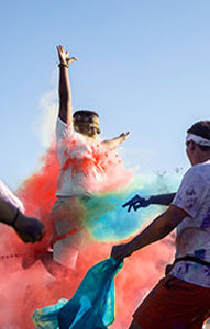 students finishing the color race