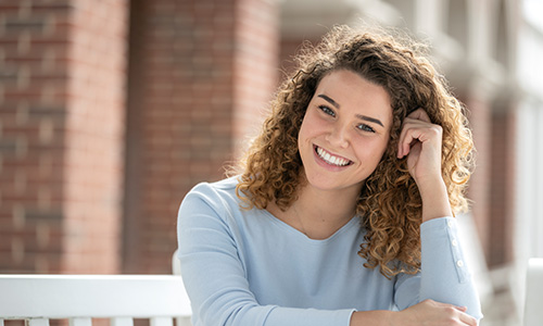 female college student photo outside in dallas