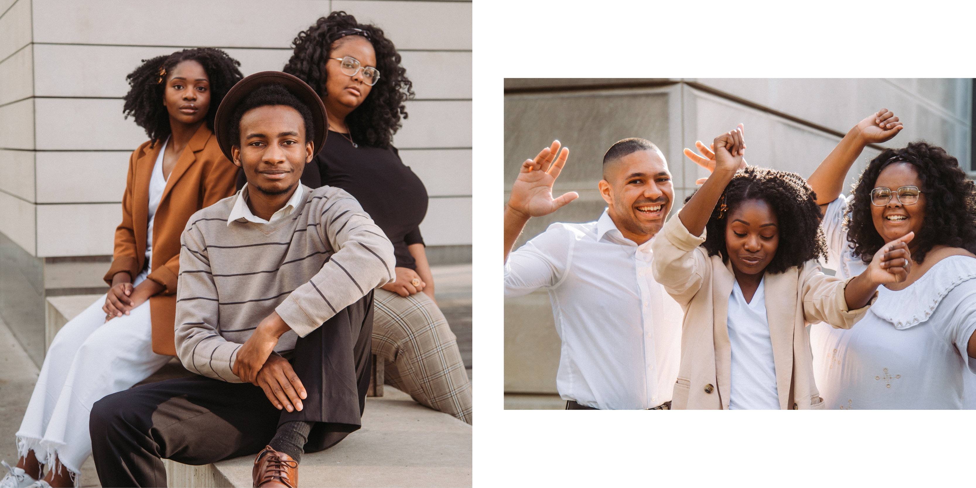 2 photos - group of students outside