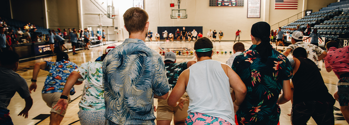 Students playing dodgeball