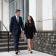 business students walking to their internship