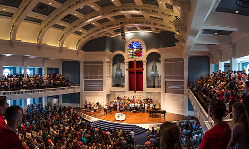 students gather in chapel