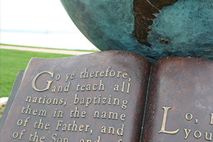 dbu globe and bible sculpture