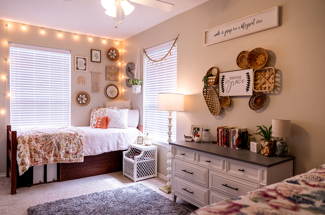 dbu dorm room with many decorations