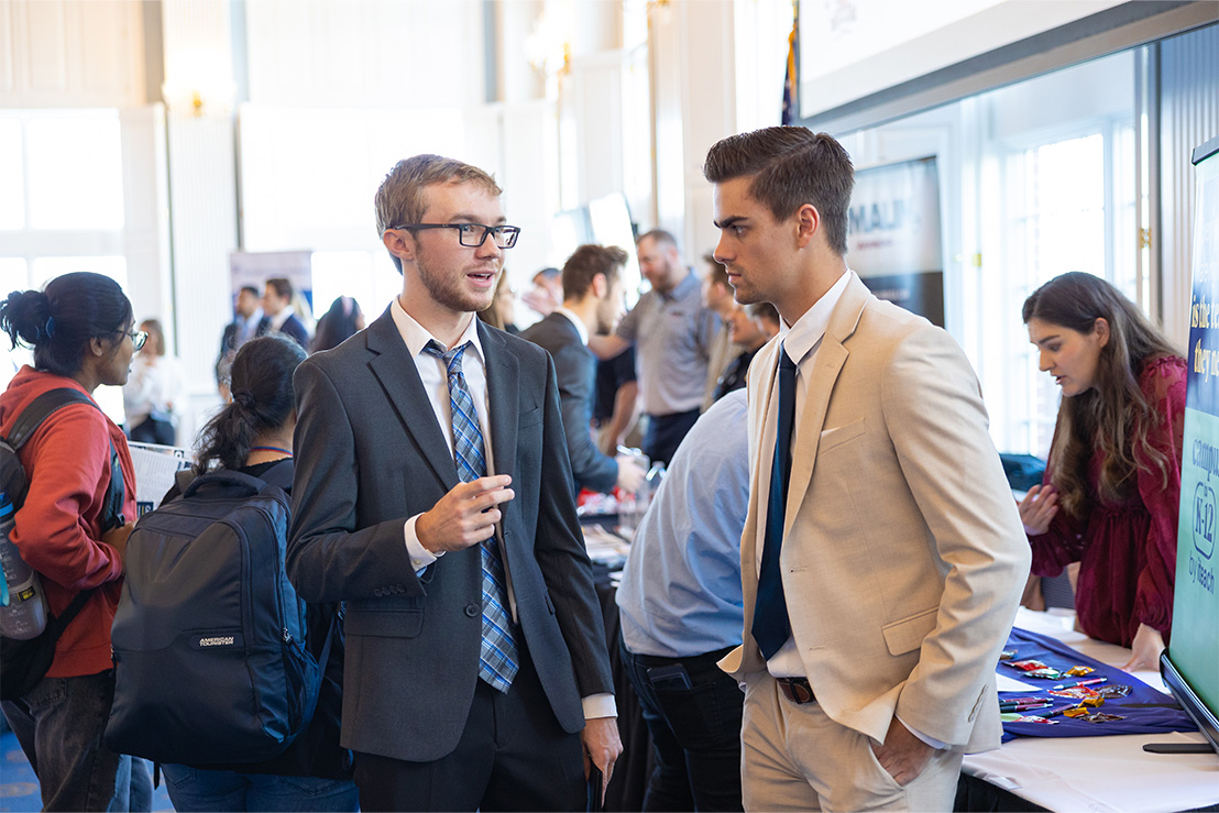 dallas college students talking at the career fair