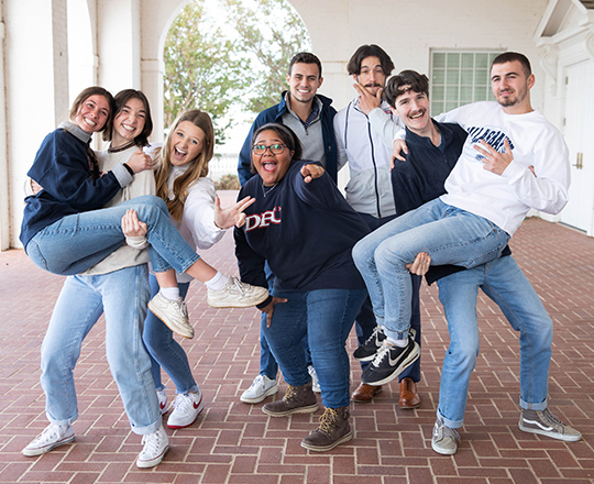 dallas college students standing outside chapel