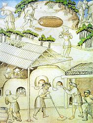 Glassmaking illustration from Sir John Manderville's travel book