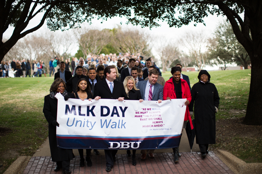 DBU Leadership lead the MLK Day Unity Walk through campus