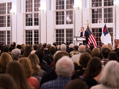 Michael Gerson, former Chief Speechwriter and Assistant to the President for Policy and Strategic Planning in President George W. Bush’s White House, spoke to DBU students, faculty, and staff about integrating faith and politics. Photos by Amanda Penwarden.