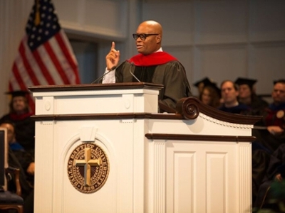 Chief Brown addresses the graduating class of 2018 from the chapel podium