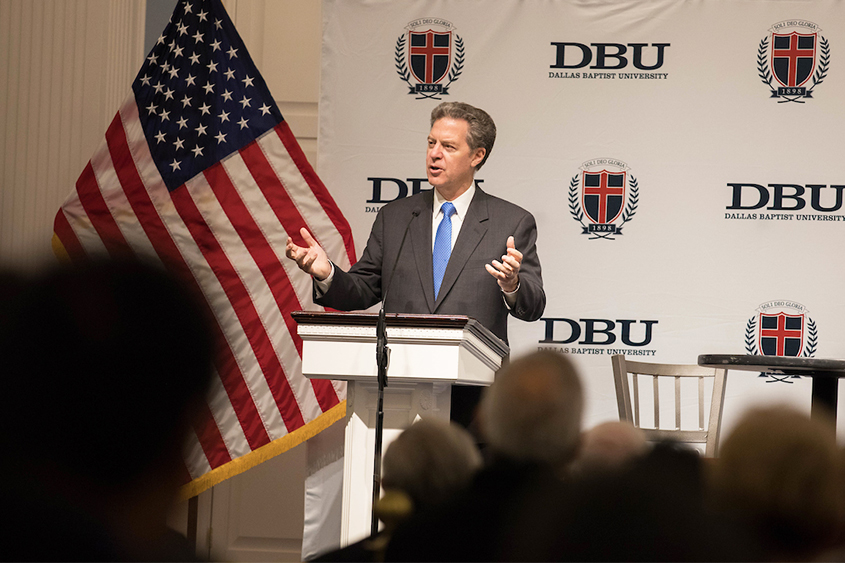 Ambassador Brownback addresses the crowd from stage