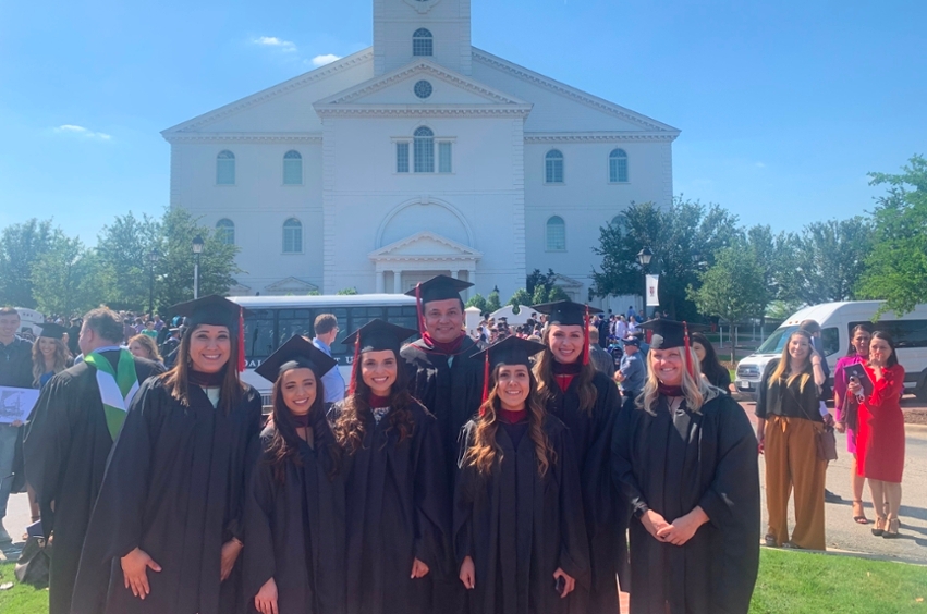 MAGL 2021 spring graduates in front of DBU Chapel