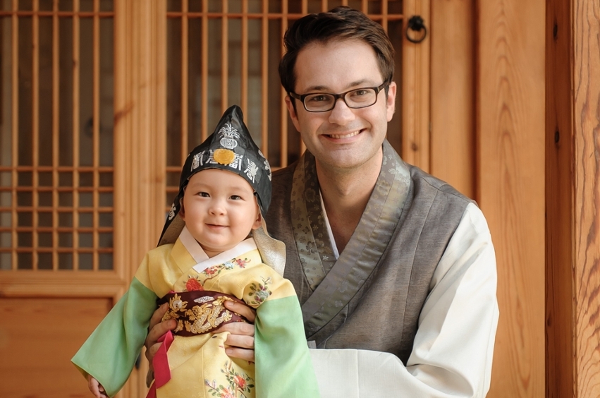 Aaron and his son in Korea