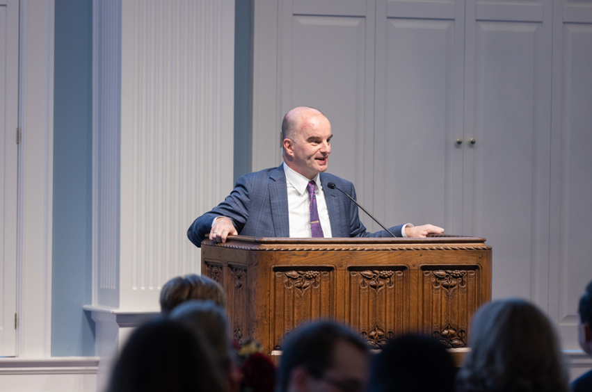 Carl Trueman speaking in Chapel service