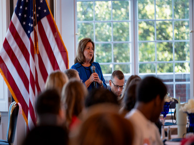 Dr. Norma Hedin, DBU Provost, speaking at faculty workshops