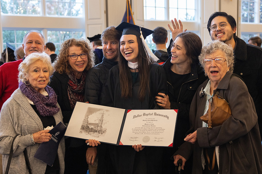 winter commencement - dbu grads celebrating in the great hall