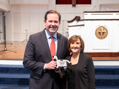 Trudy Cathy White from Chick-fil-A speaking in chapel on the DBU campus in Dallas