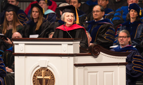 Dr. Rebekah Naylor speaking at Commencement ceremony