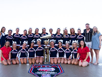 DBU Patriettes and Spirit celebrating after winning their fourth consecutive national championship