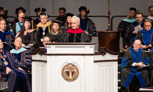 Dr. Hardage speaking as he receives an Honorary Doctorate