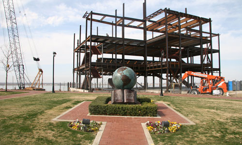 picture of the frame of the Pilgrim Chapel under construction