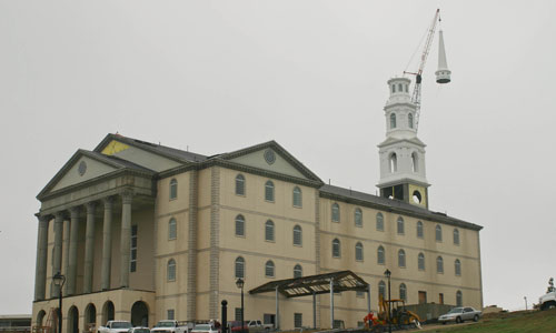 picture of Pilgrim Chapel steeple being added