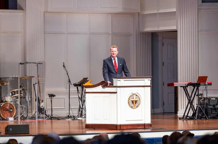 Dr. Jason Allen Speaking in the Pilgrim Chapel at Dallas Baptist University