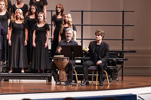 DBU Chorale Percussion performing on stage