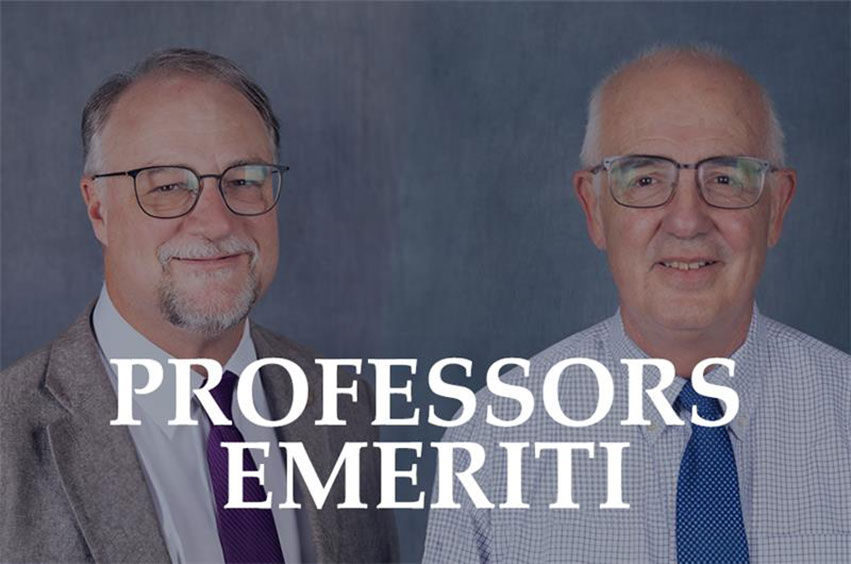 Headshots of Dr. Mike Williams & Dr. Curtis Lee with the words Professors Emeriti over the headshots