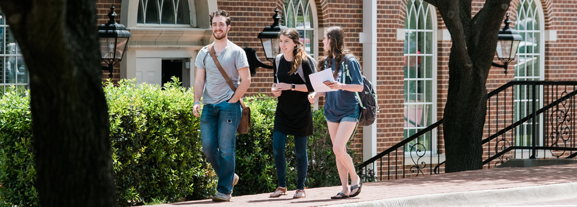 dbu students walking on campus. showcasing community at dbu.